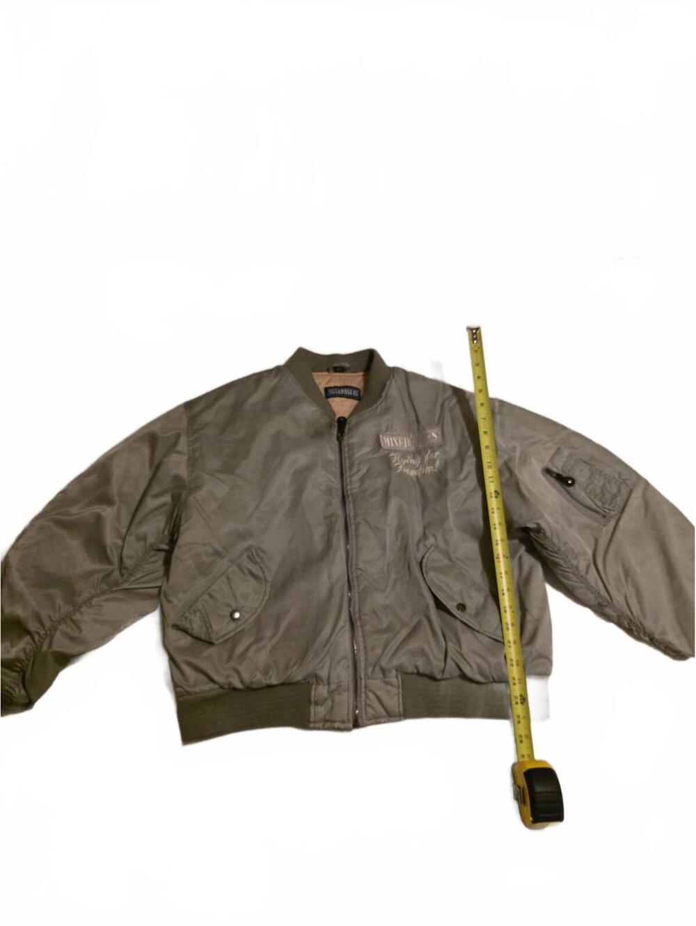 Vtg 90s Mixed Blues Flying For Freedom Grey Bomber Jacket Size L